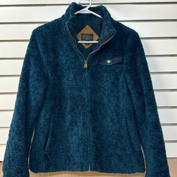 Pendleton Jackets & Blazers - Pendleton Jacket Womens Medium Blue Deep Pile Fuzzy Sherpa Full Zip Teddy Fleece